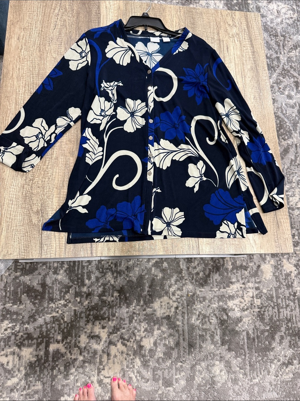 Chico's Navy, Royal Blue & White Floral Button-Front Top